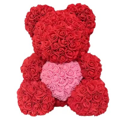 Medvídek z růží (srdíčko) 25cm